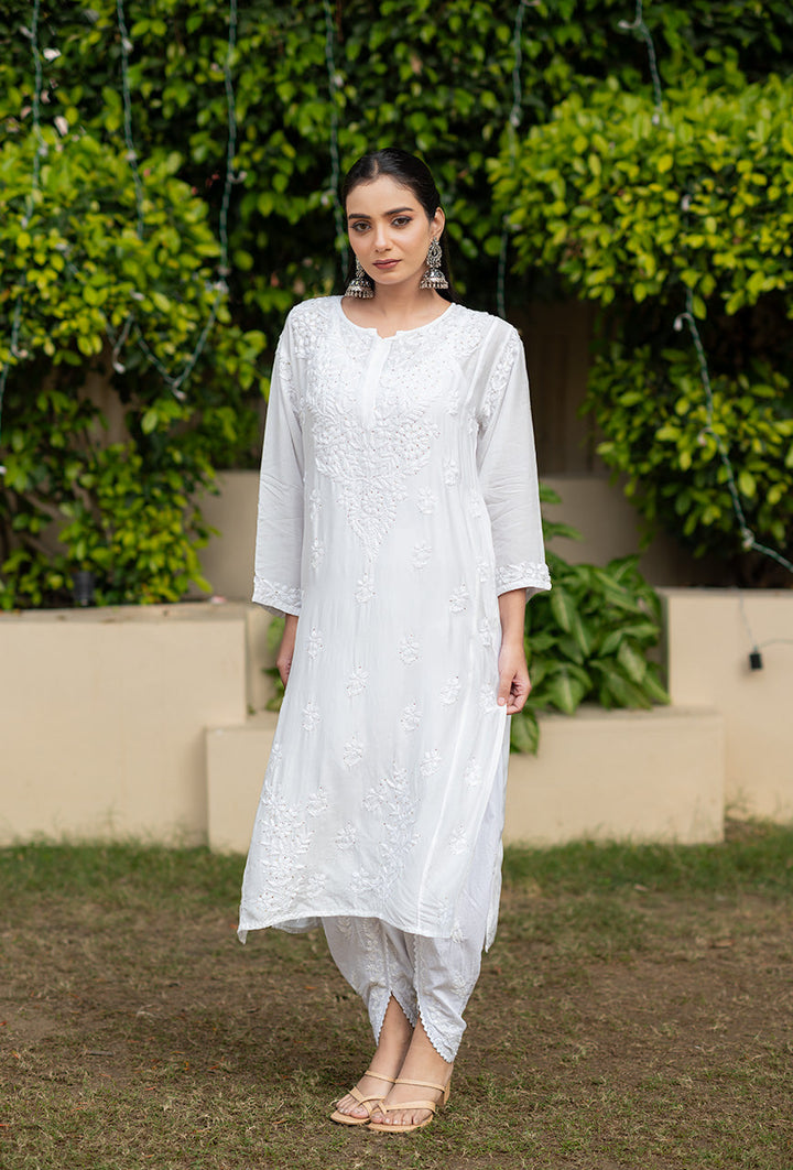 Rosy-White-Muslin-Chikankari-Mukaish-kurta