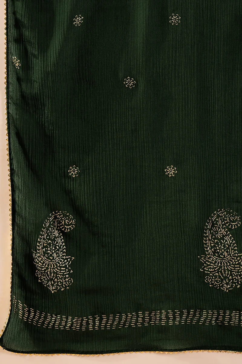Green Silk Blend Embroidered Anarkali Suit Set