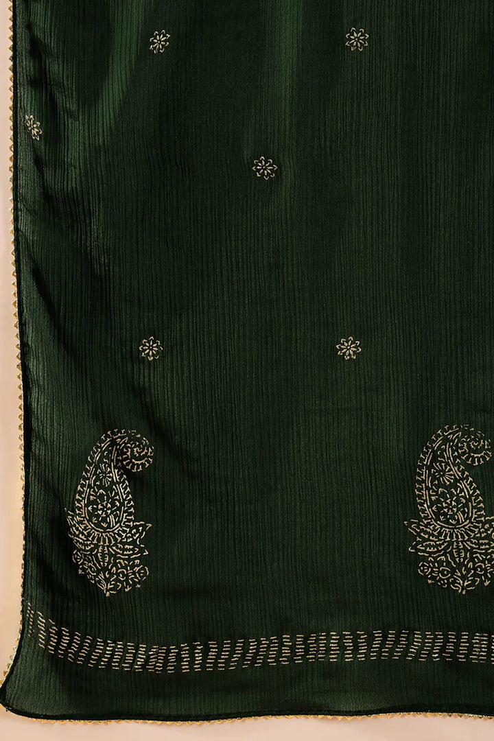 Green Silk Blend Embroidered Anarkali Suit Set