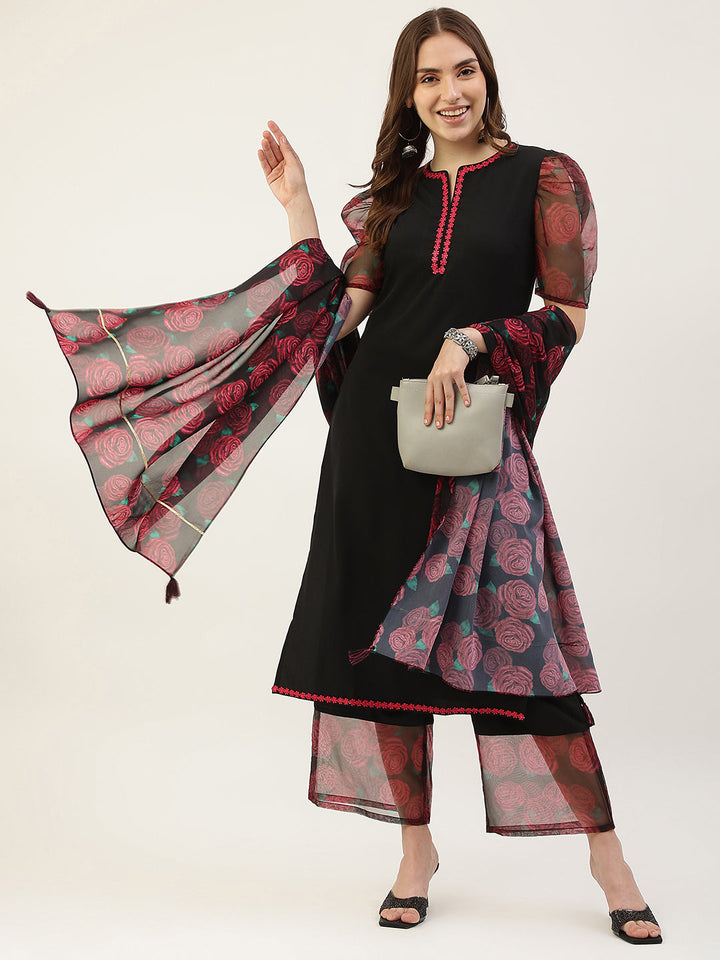 Black-Crepe-Straight-3-Piece-Kurta-Set