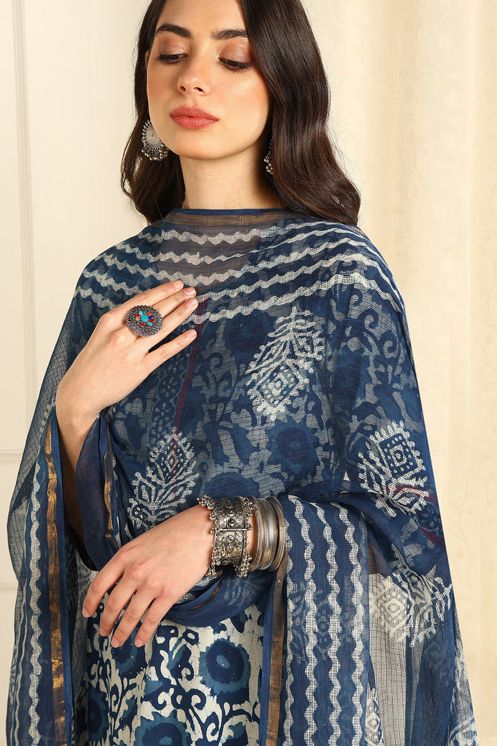 Indigo-Blue-Kota-Doria-Printed-Dupatta