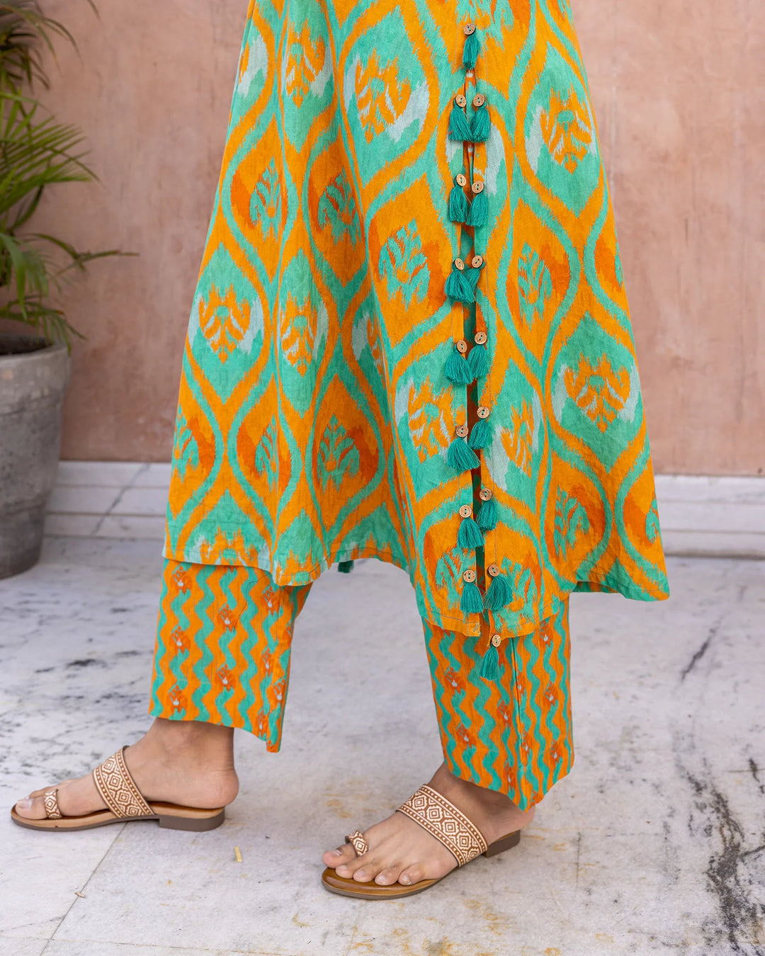 Orange-Cotton-Ikat-2-Piece-Kurta-Set