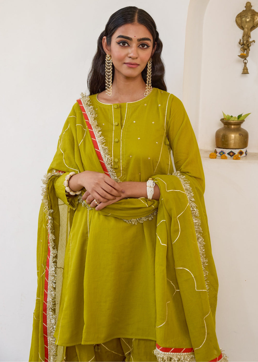 Mehndi-Green-Mulmul--Farshi-Shalwar-Set