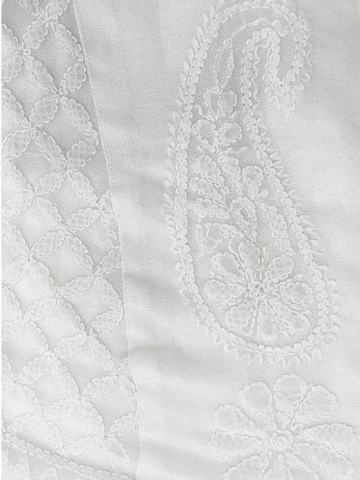 White Georgette Flared Chikankari Embroidered Palazzo