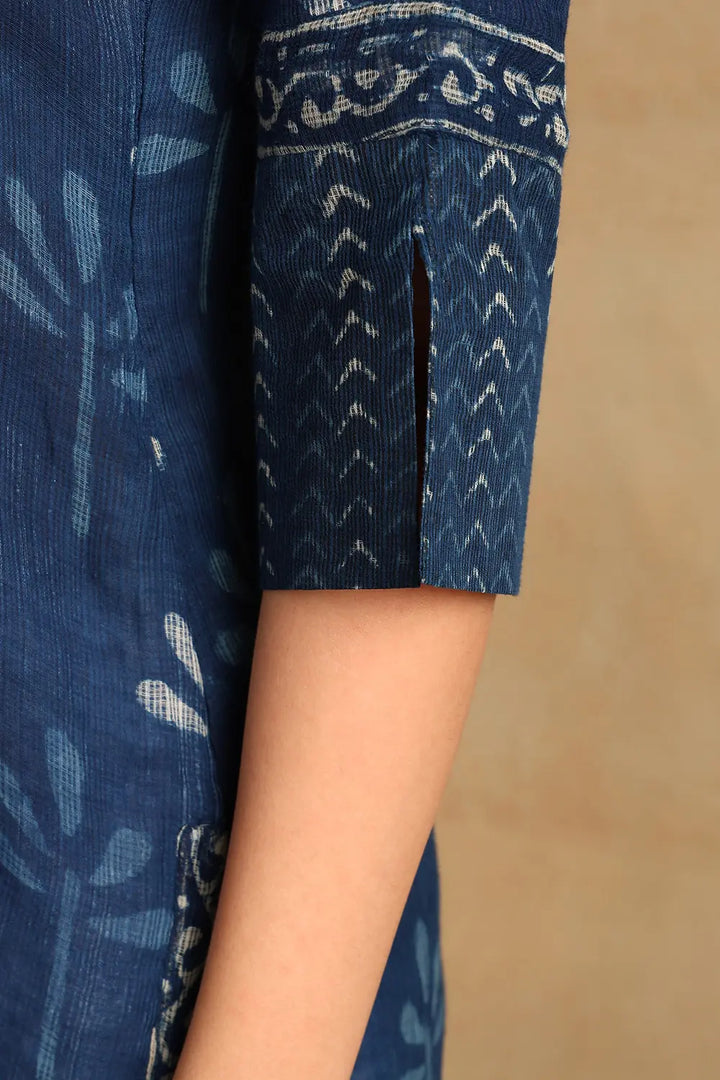 Indigo-Blue-Kota-Doria-Hand-Block-Printed-Kurta