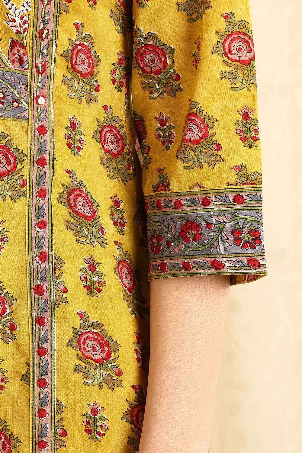 Mustard-Yellow-Cotton-Printed-Straight-Sanganeri-Kurta