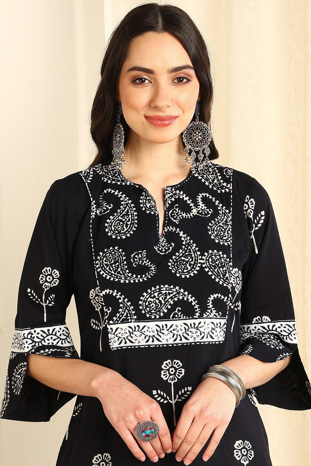 Black-Cotton-Straight-Bagru-Kurta