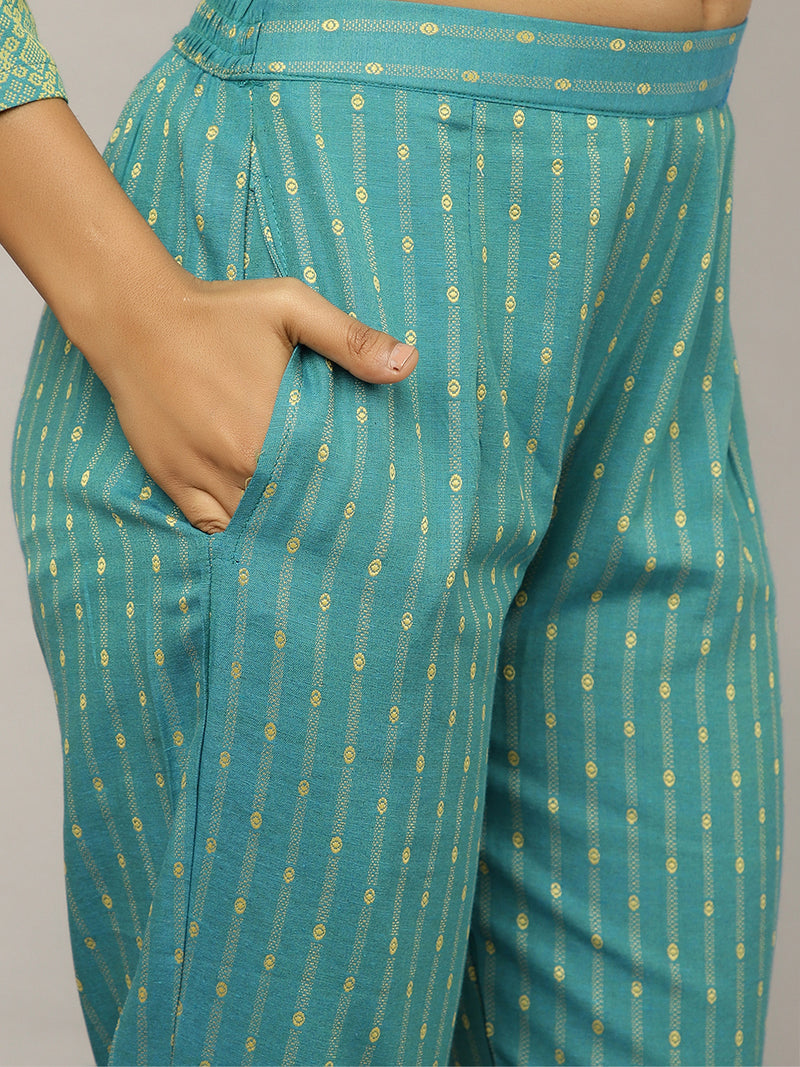 Sea-Green-Cotton-Blend-Self-Design-Festive-3-Piece-Kurta-Set