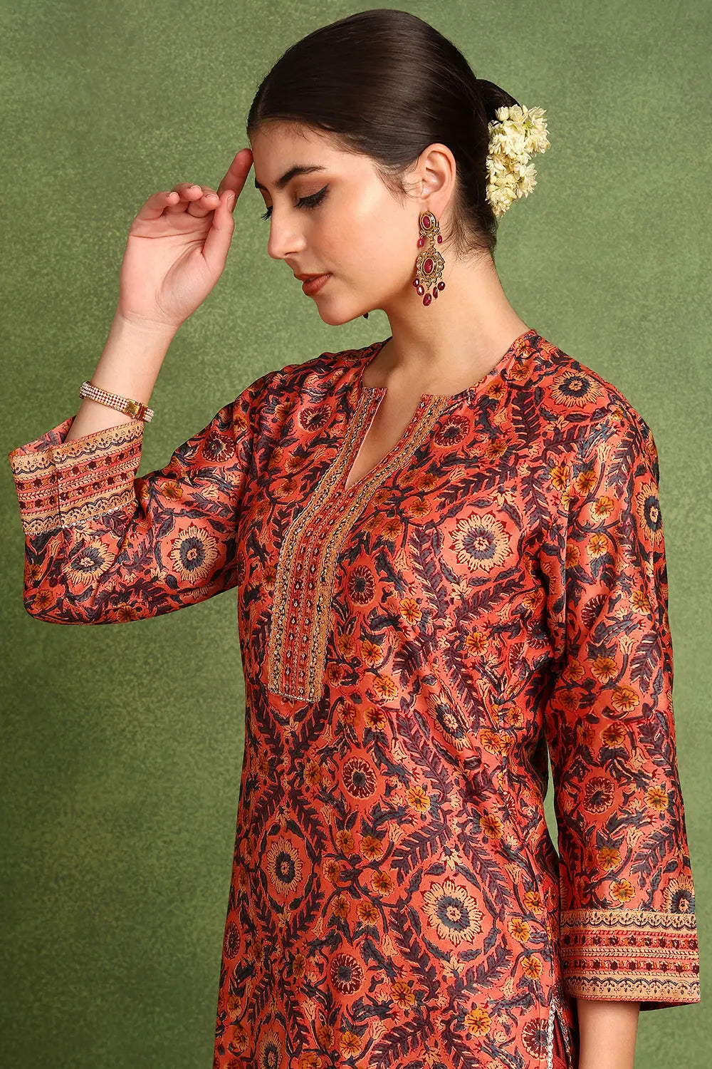 Rust-Chanderi-Silk-Hand-Embroidered-Kurta