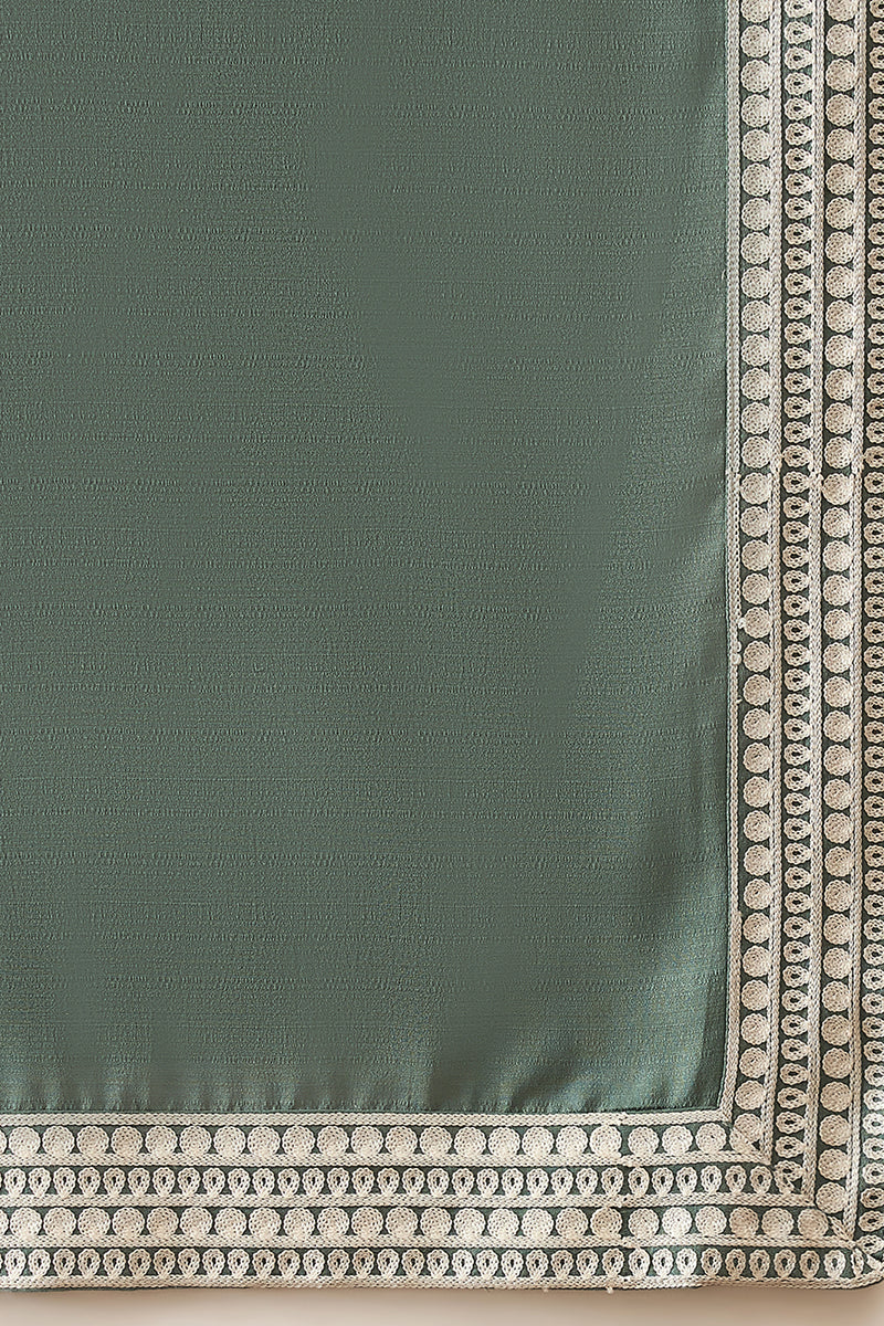 Mens Green Silk Blend Solid Embroidered Kurta With Dupatta