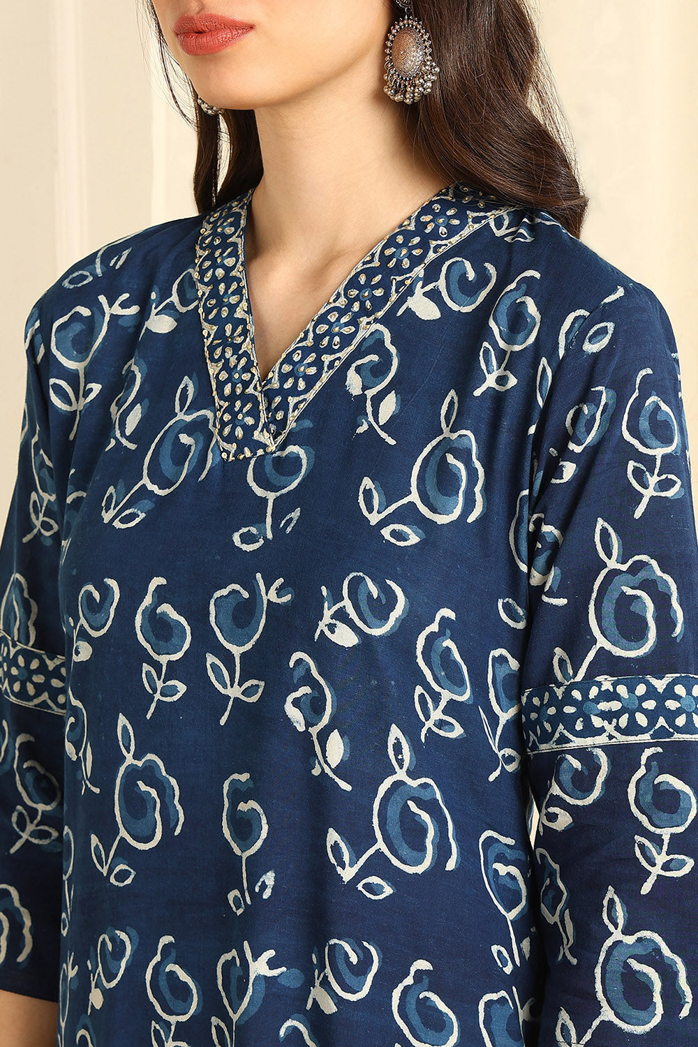 Indigo-Blue-Cotton-Block-Printed-Straight-Kurta