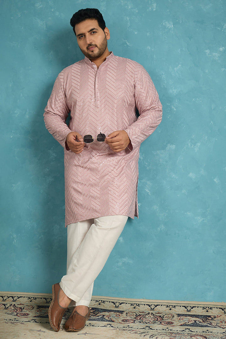 Mens Lavender Viscose Rayon Solid Chikankari Embroidered Kurta