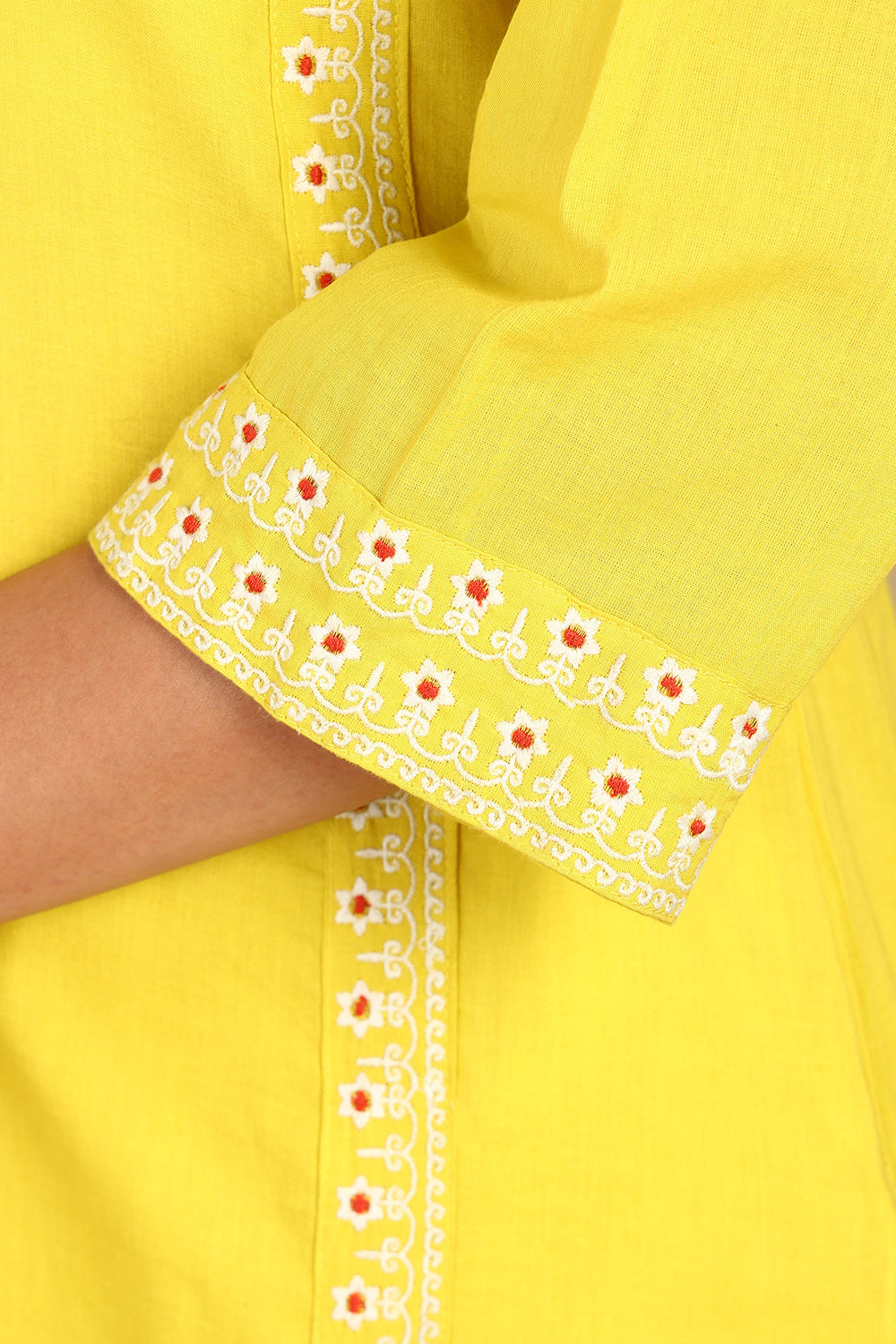 Yellow-Cotton-Embroidered-Short-Kurta