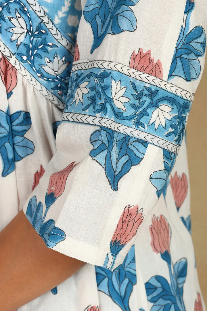 White-&-Blue-Cotton-Hand-Block-Printed-A-Line-Kurta