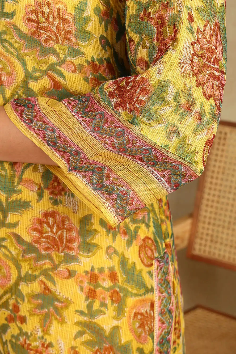 Yellow-Kota-Doria-Hand-Block-Printed-Kurta