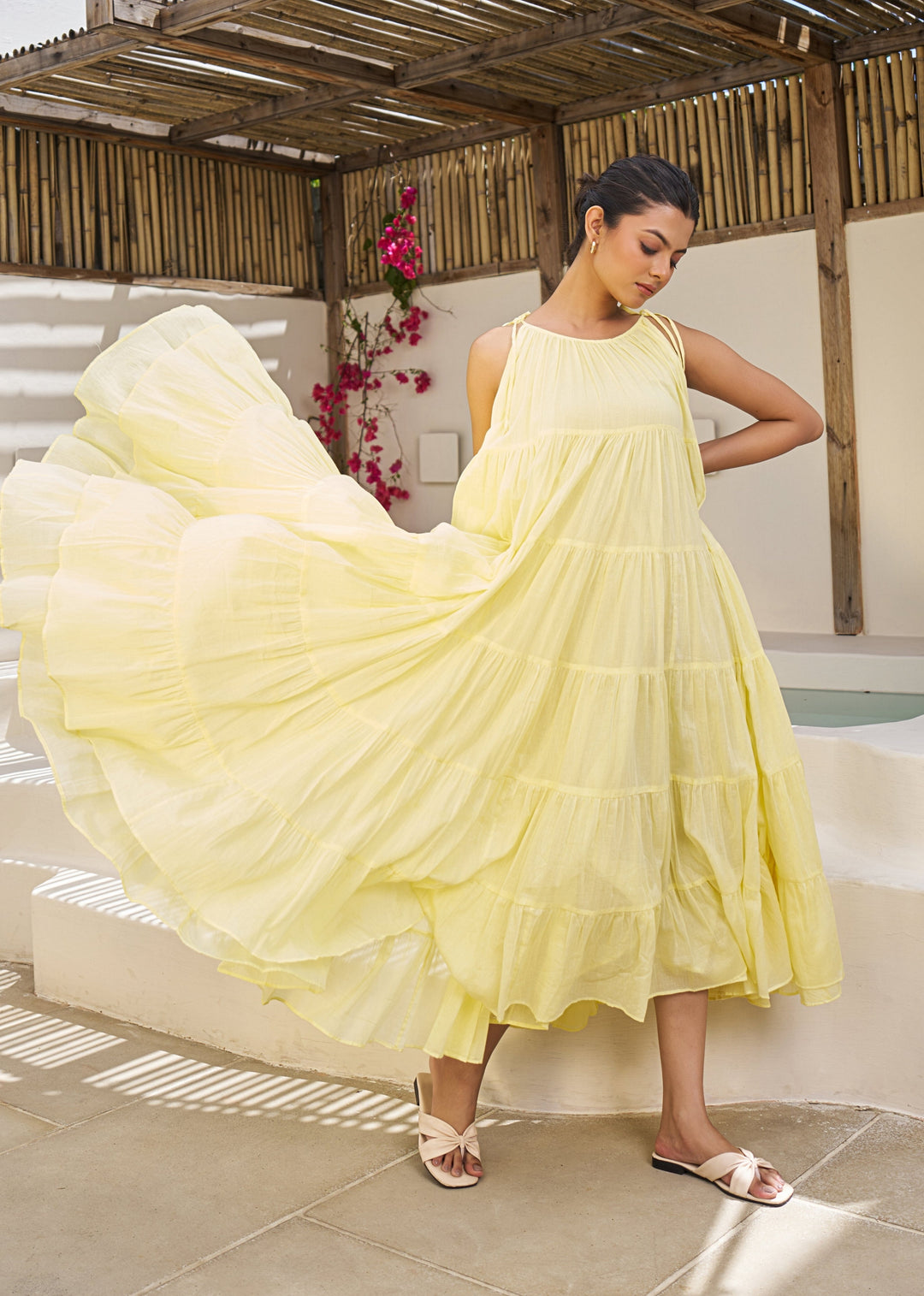 Yellow Strappy Multi Tier Dress