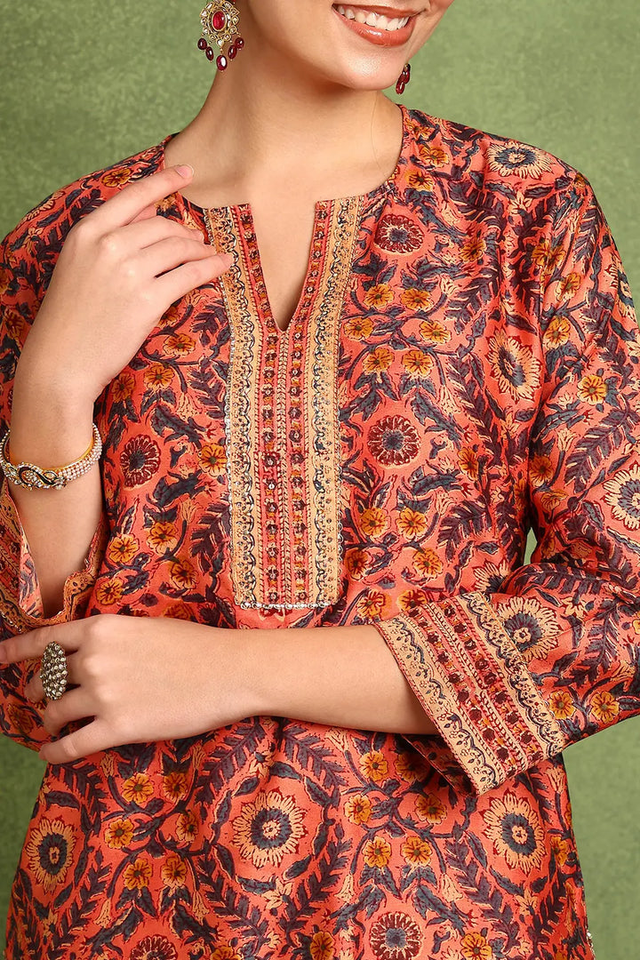 Rust-Chanderi-Silk-Hand-Embroidered-Kurta