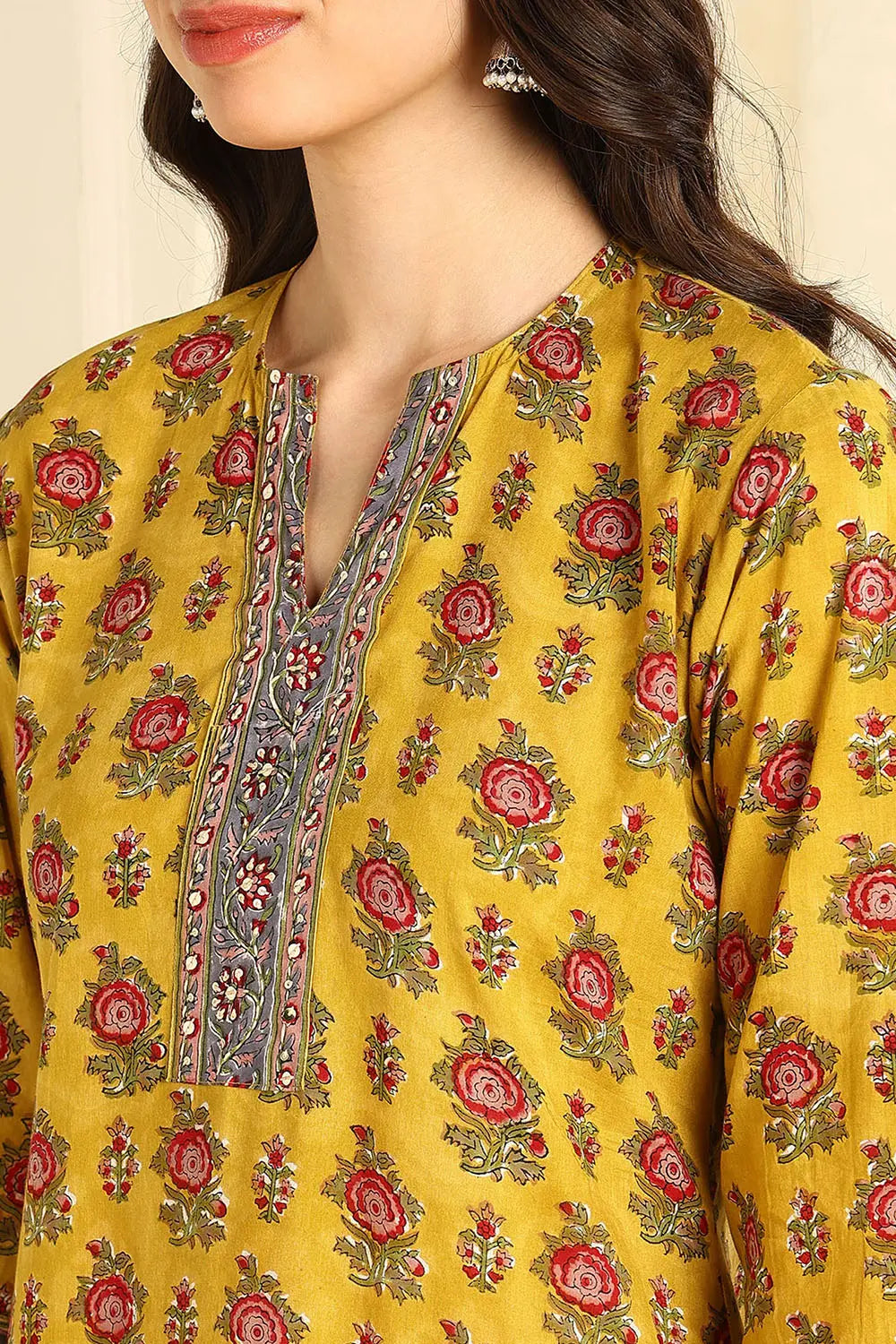 Mustard-Yellow-Cotton-Straight-Sanganeri-Kurta