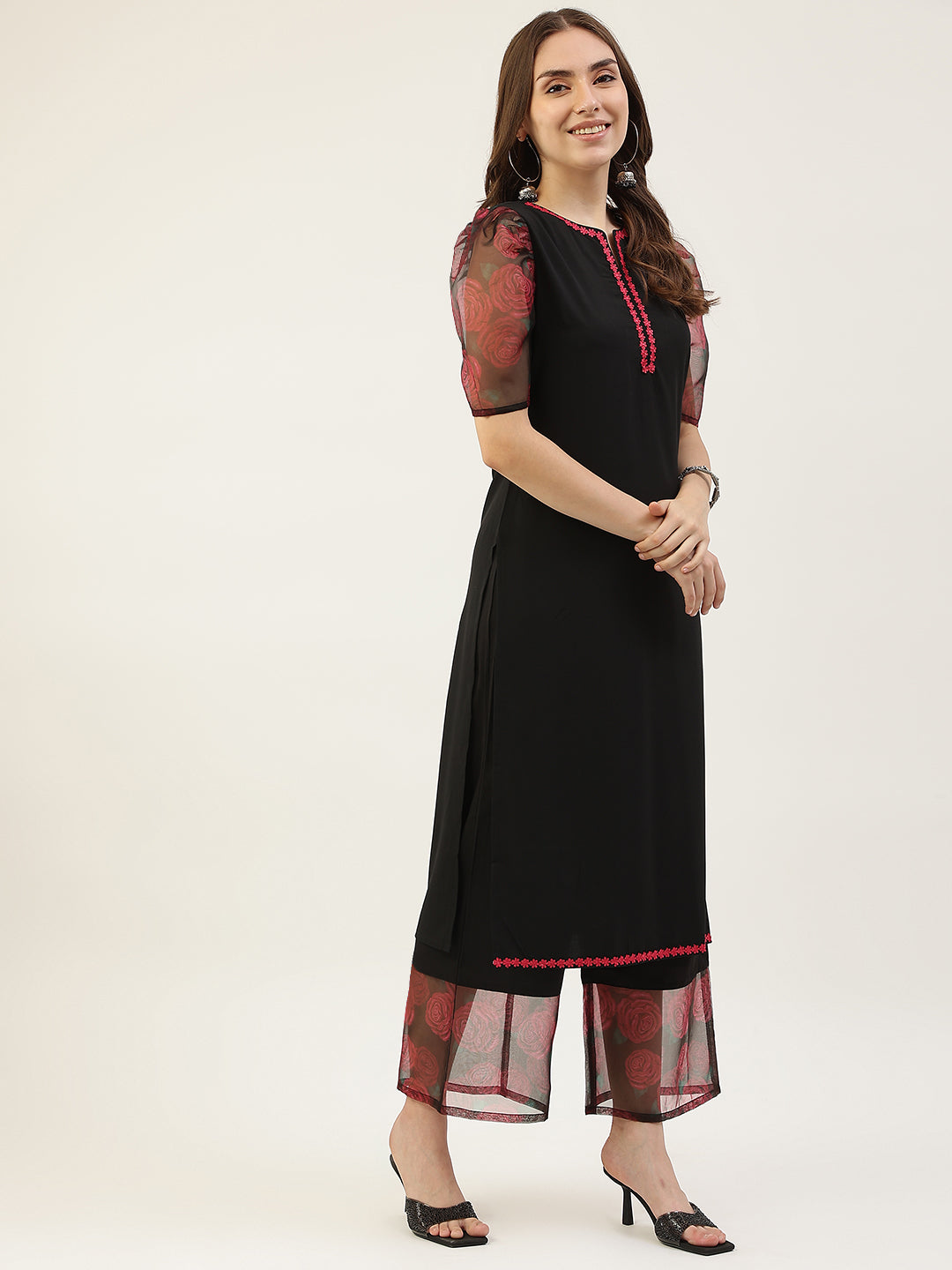 Black-Crepe-Straight-3-Piece-Kurta-Set