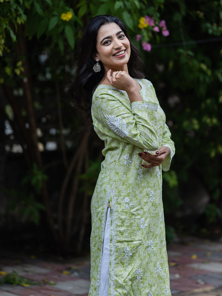 Green Cotton Lucknow Chikankari Kurta