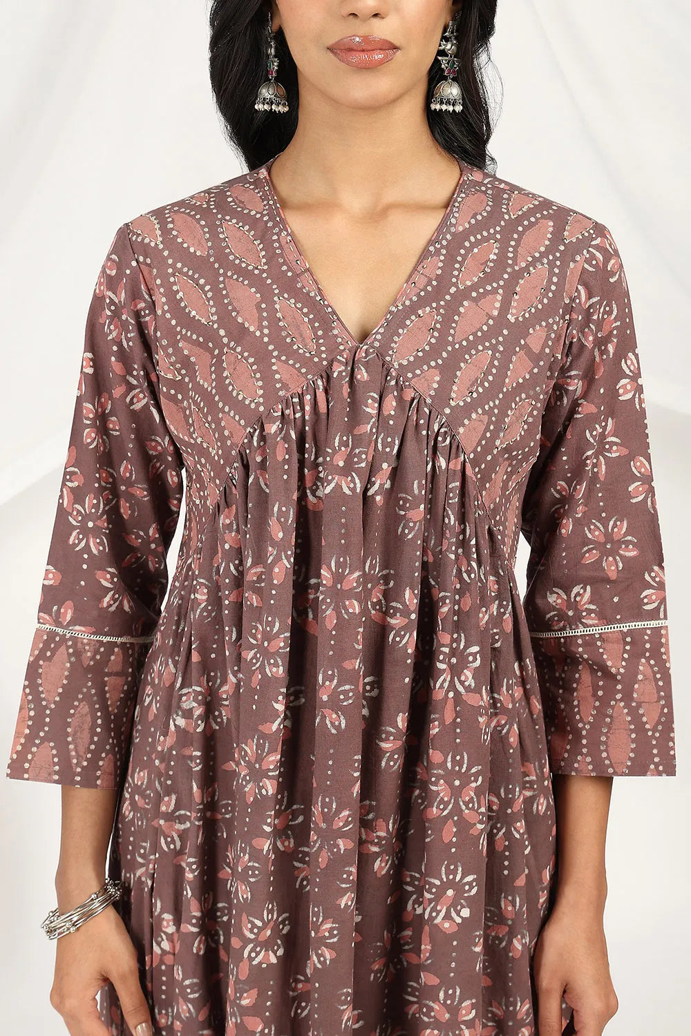 Wine-Daboo-Cotton-Sanganeri-Printed-'A'-Line-Kurta-Only