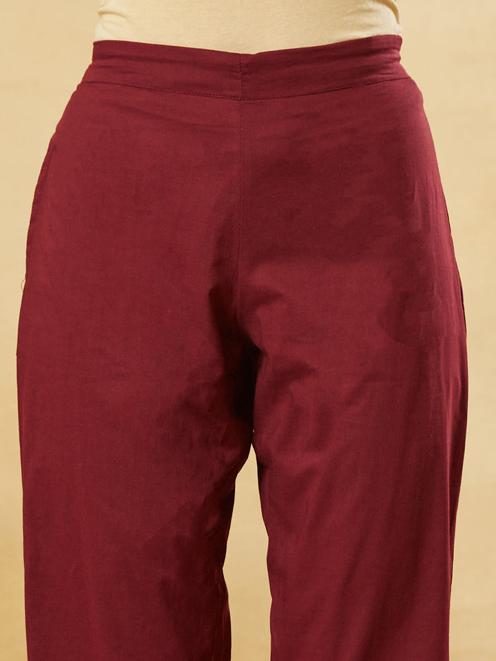 Maroon Floral Print Cotton A-Line Kurta Sets With Dupatta