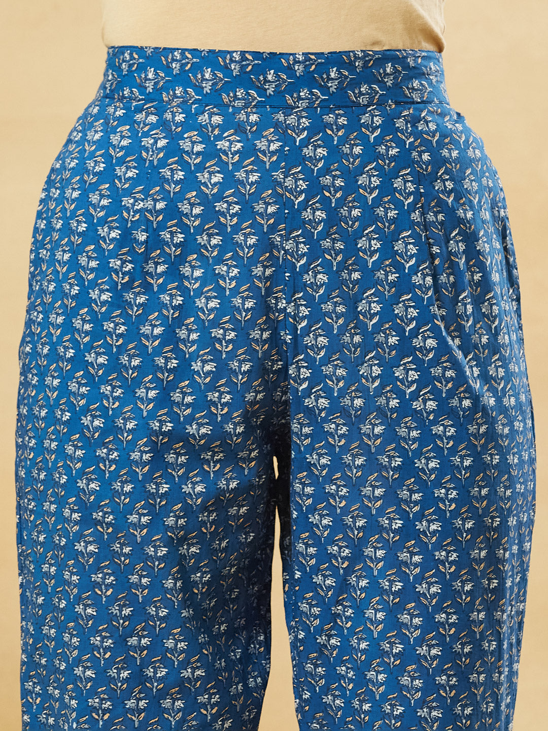 Blue A-Line Cotton Kurta Pant Set With Dupatta