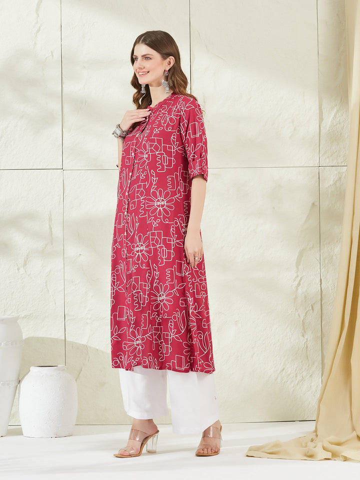 Pink Rayon A-Line Kurta