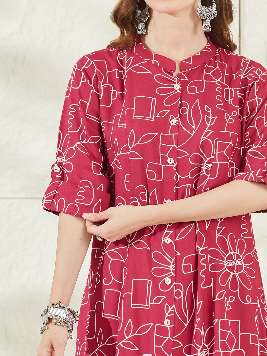 Pink Rayon A-Line Kurta