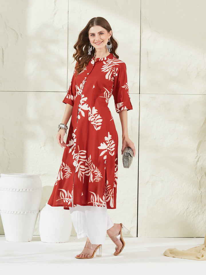 Dark Orange Rayon A-Line Kurta