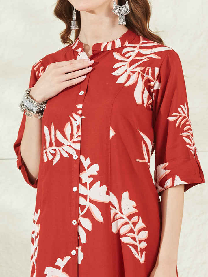 Dark Orange Rayon A-Line Kurta