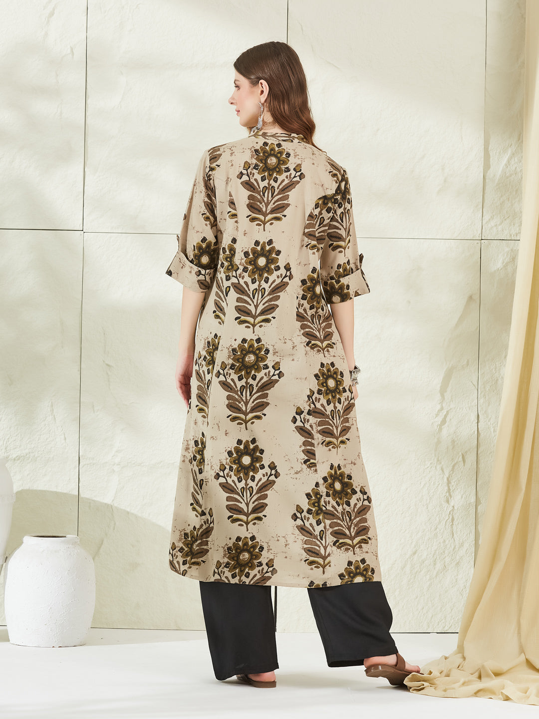 Cream Rayon A-Line Kurta