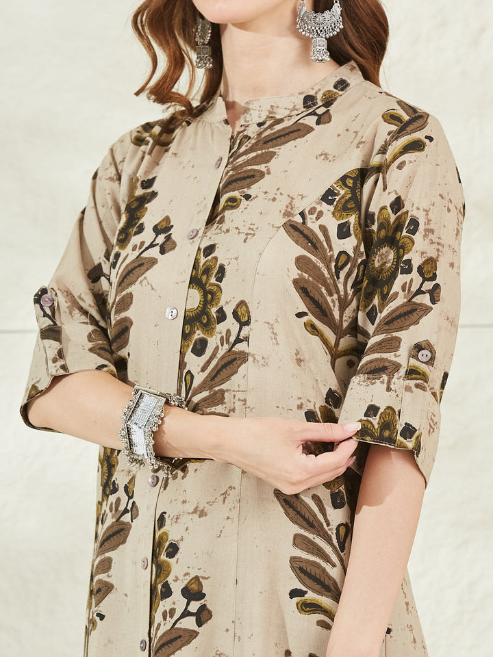 Cream Rayon A-Line Kurta