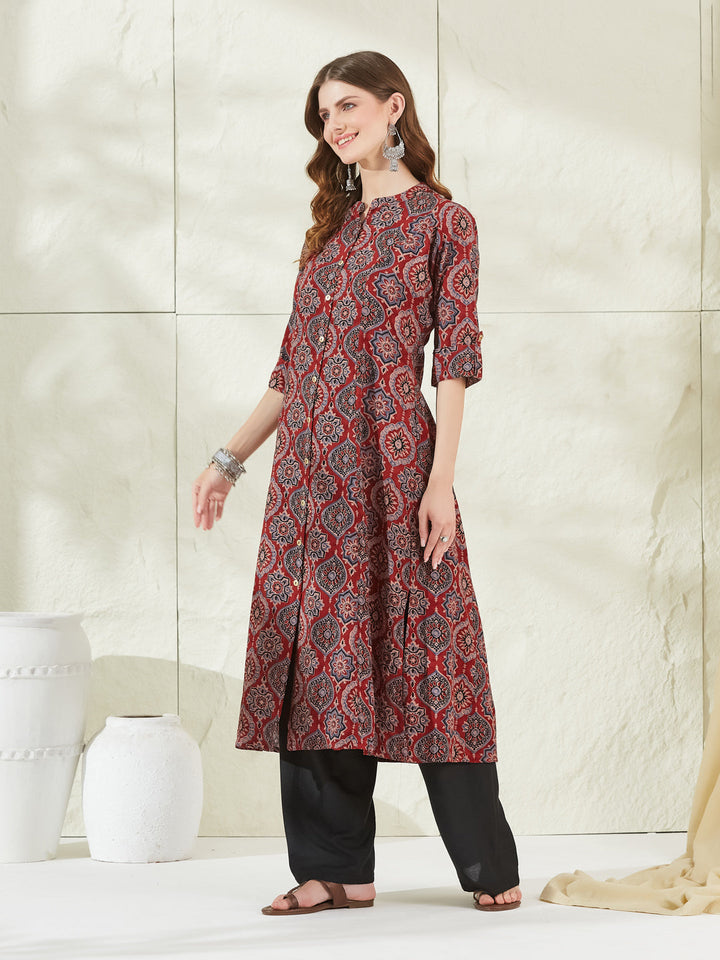 Red Rayon A-Line Kurta