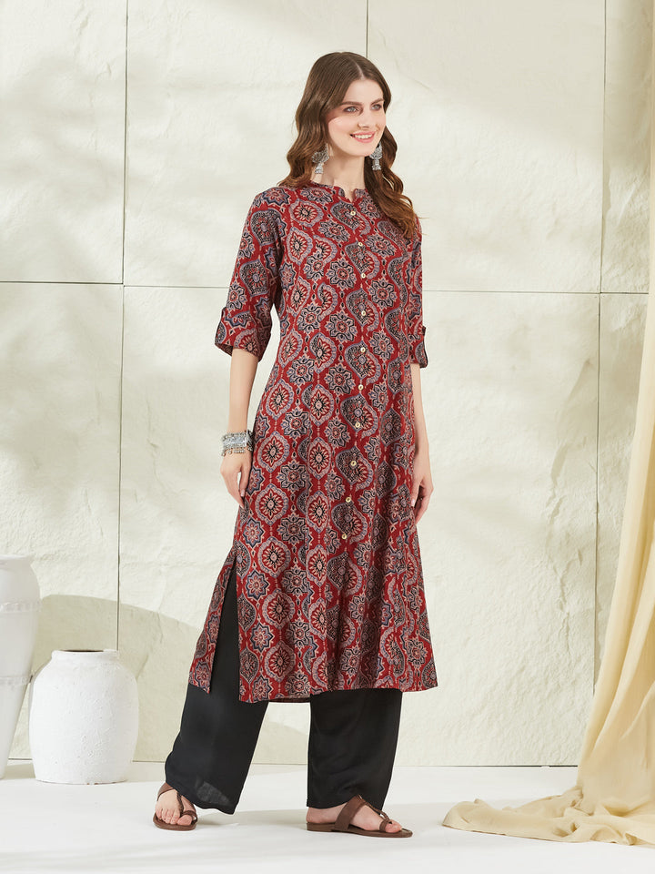 Red Rayon A-Line Kurta