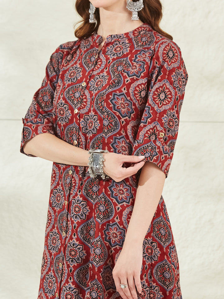 Red Rayon A-Line Kurta