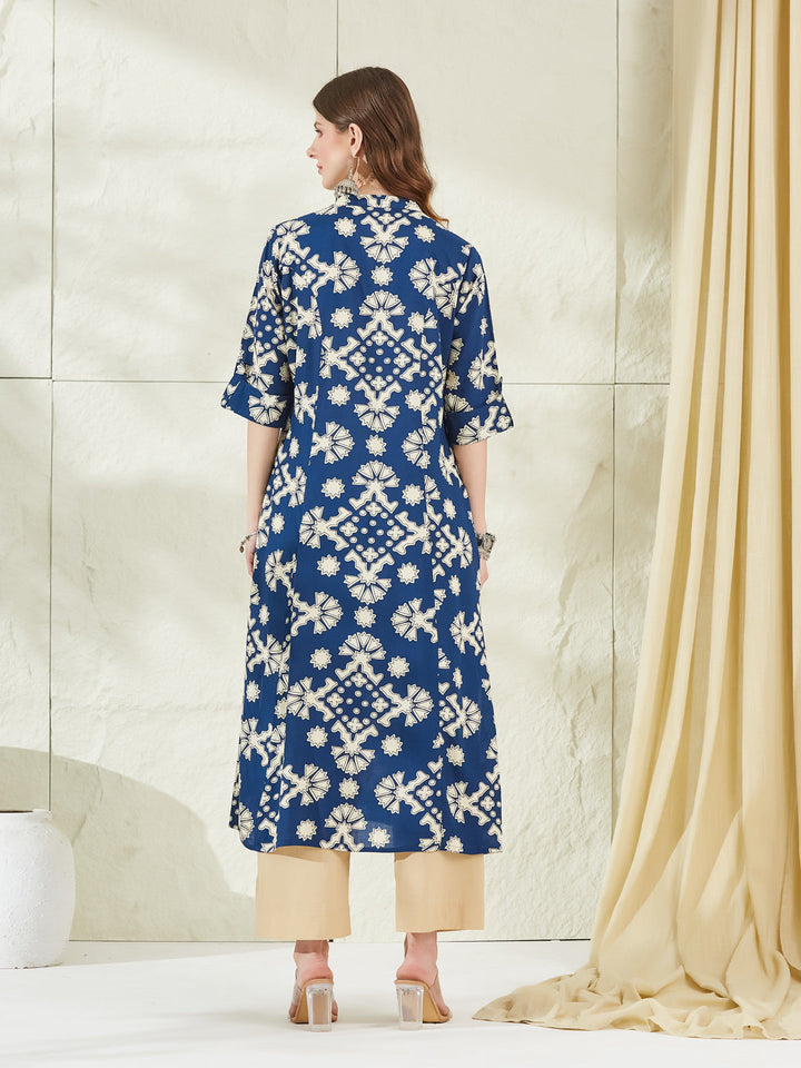 Blue Rayon A-Line Kurta