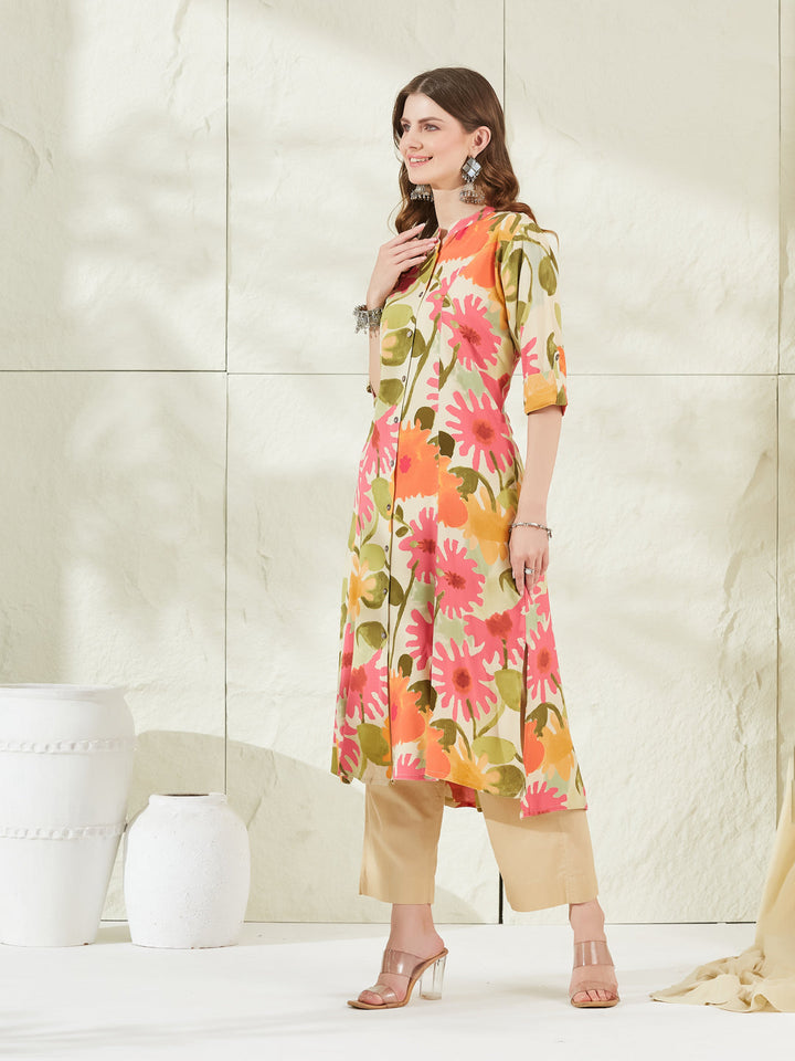 Cream Rayon A-Line Kurta