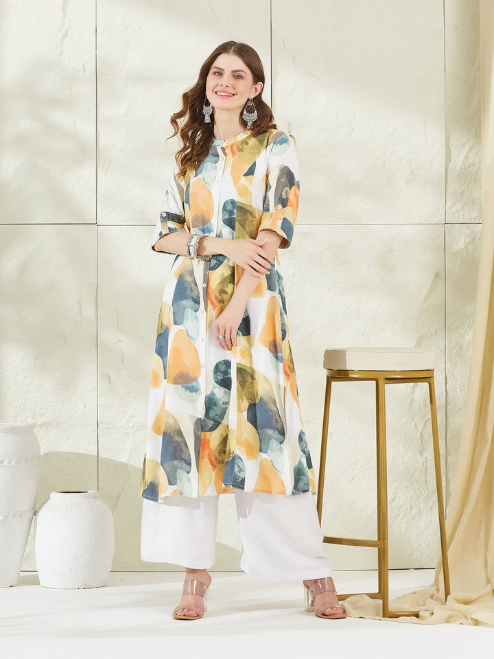 Aqua Green Rayon A-Line Kurta