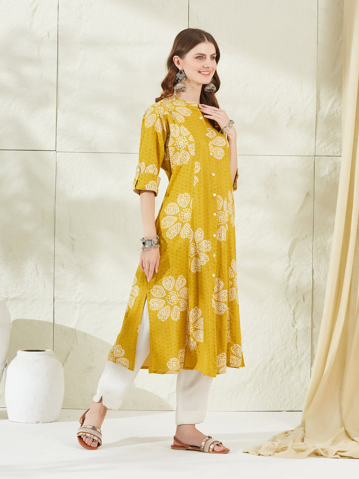 Mustard Rayon A-Line Kurta