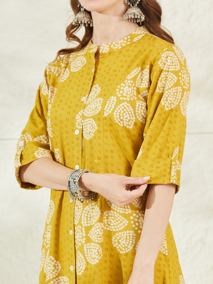 Mustard Rayon A-Line Kurta
