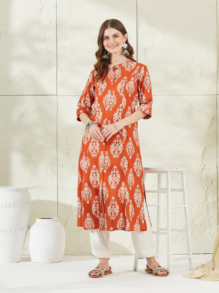 Orange Rayon A-Line Kurta