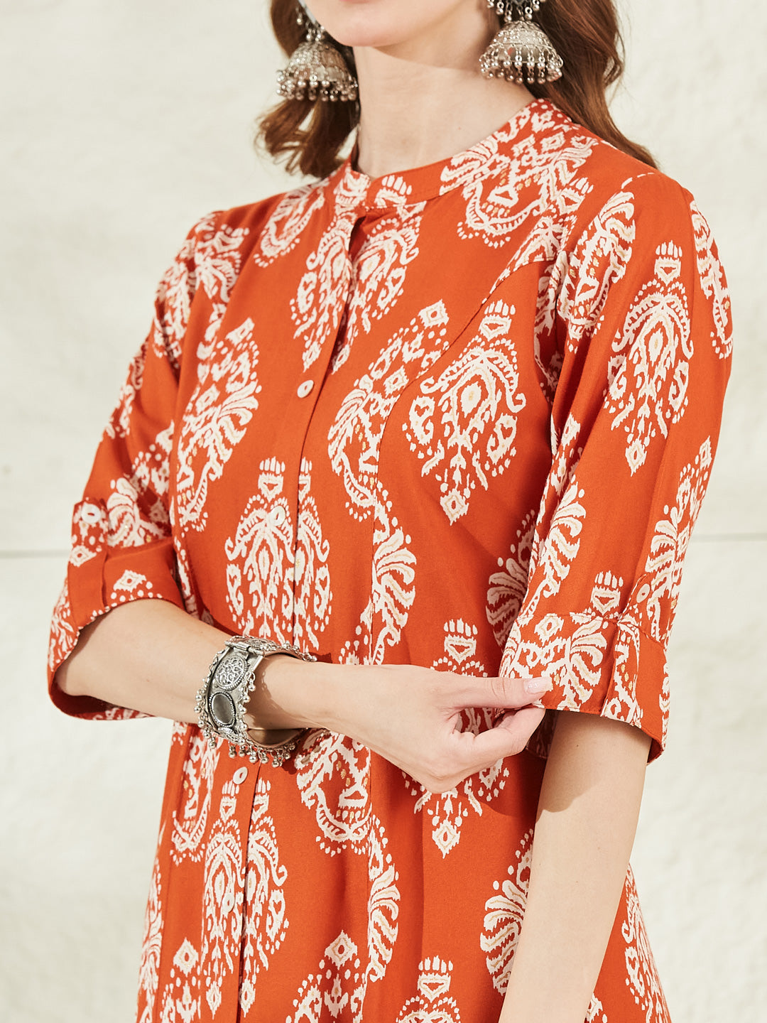 Orange Rayon A-Line Kurta
