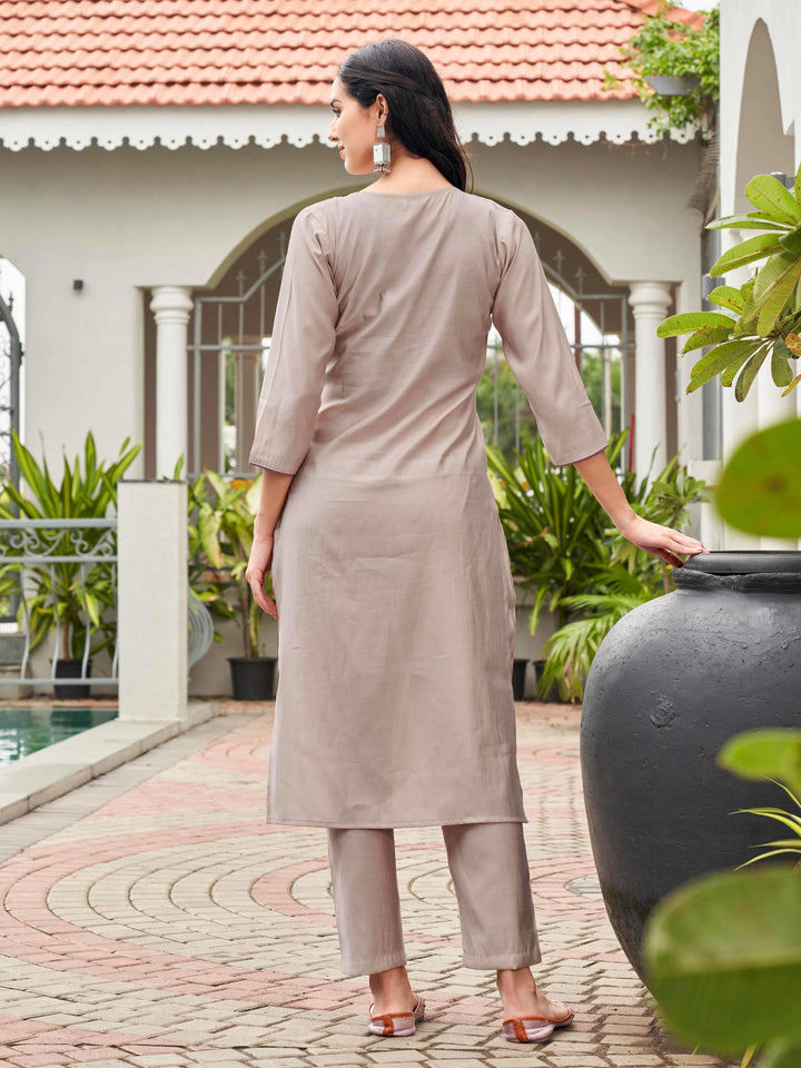 Beige-&-Taupe-Silk-Blend-Mirror-Work-2-Piece-Kurta-Set