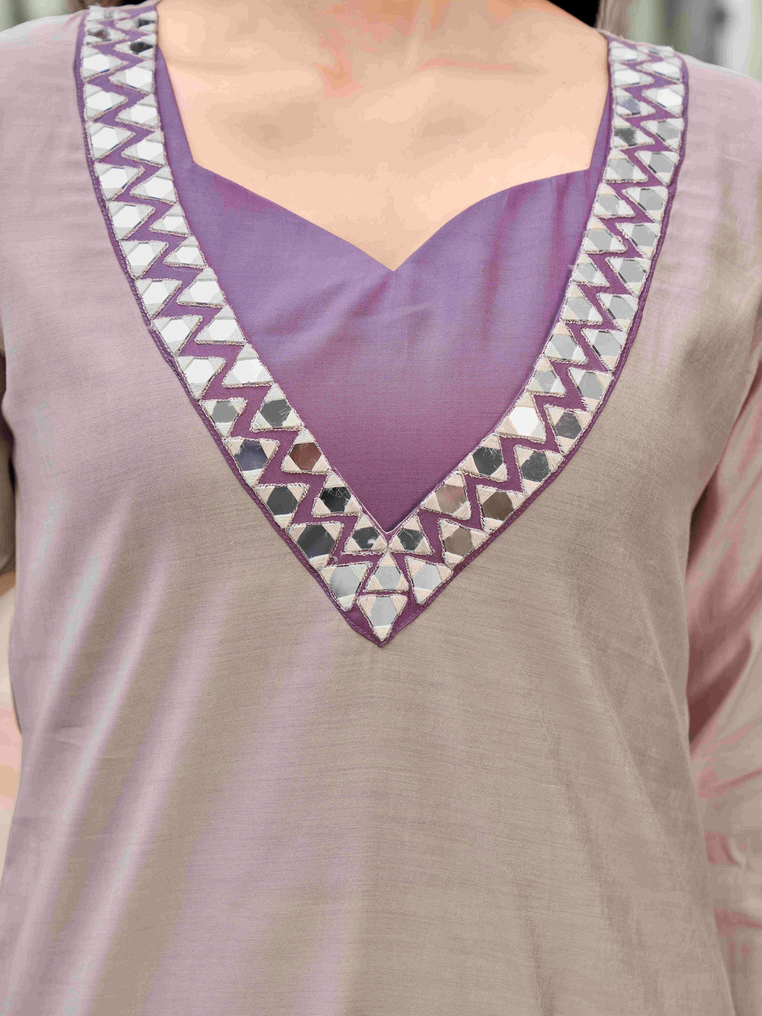 Beige-&-Taupe-Silk-Blend-Mirror-Work-2-Piece-Kurta-Set
