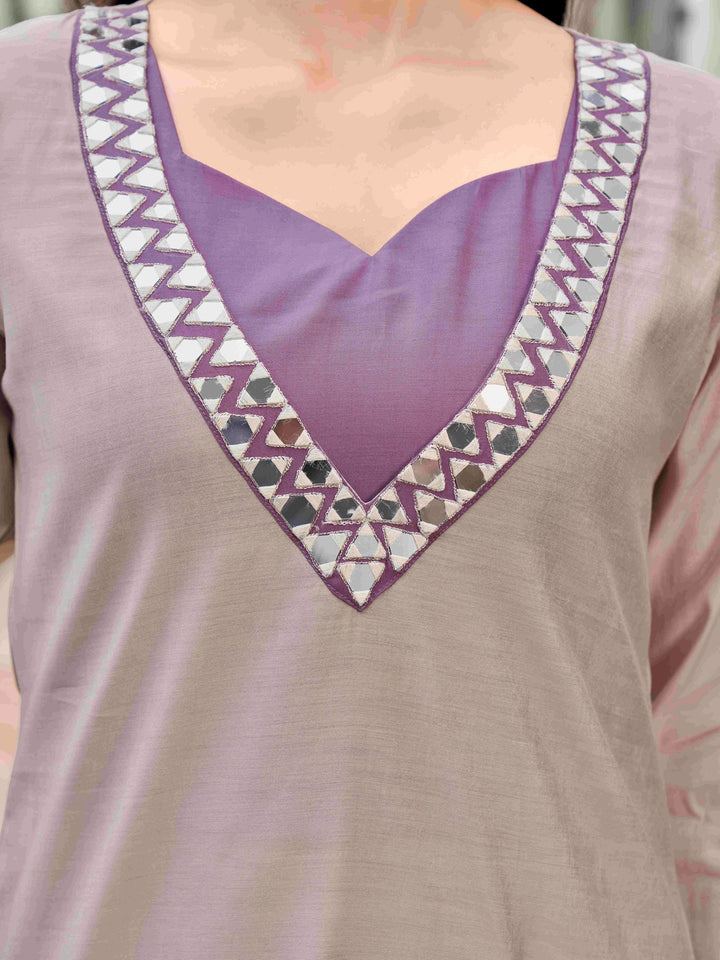 Beige-&-Taupe-Silk-Blend-Mirror-Work-2-Piece-Kurta-Set