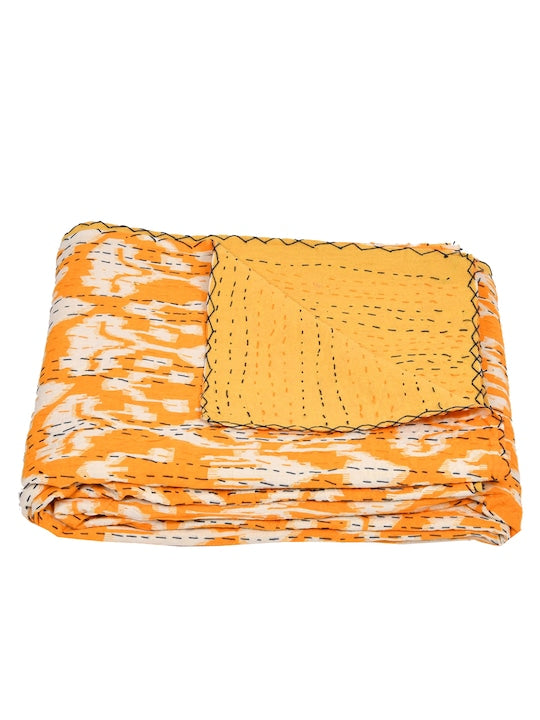 Orange-Cotton-Handblock-Printed-Kantha-Bedcover