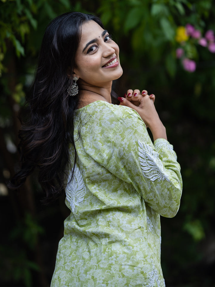 Green Cotton Lucknow Chikankari Kurta