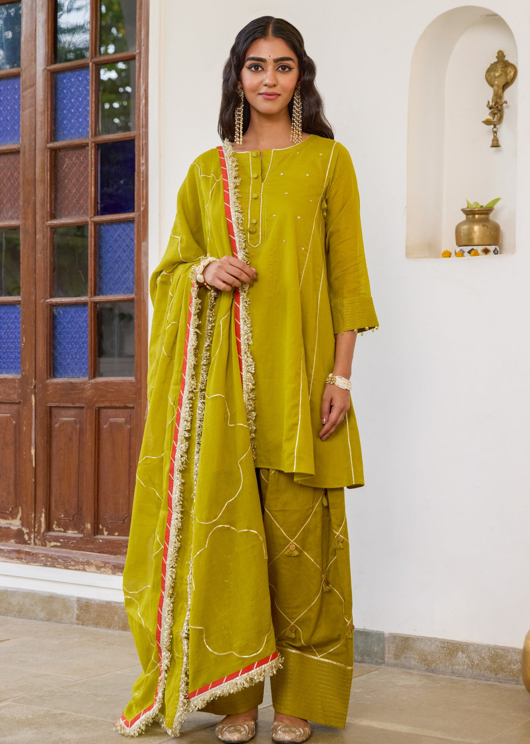 Mehndi-Green-Mulmul--Farshi-Shalwar-Set