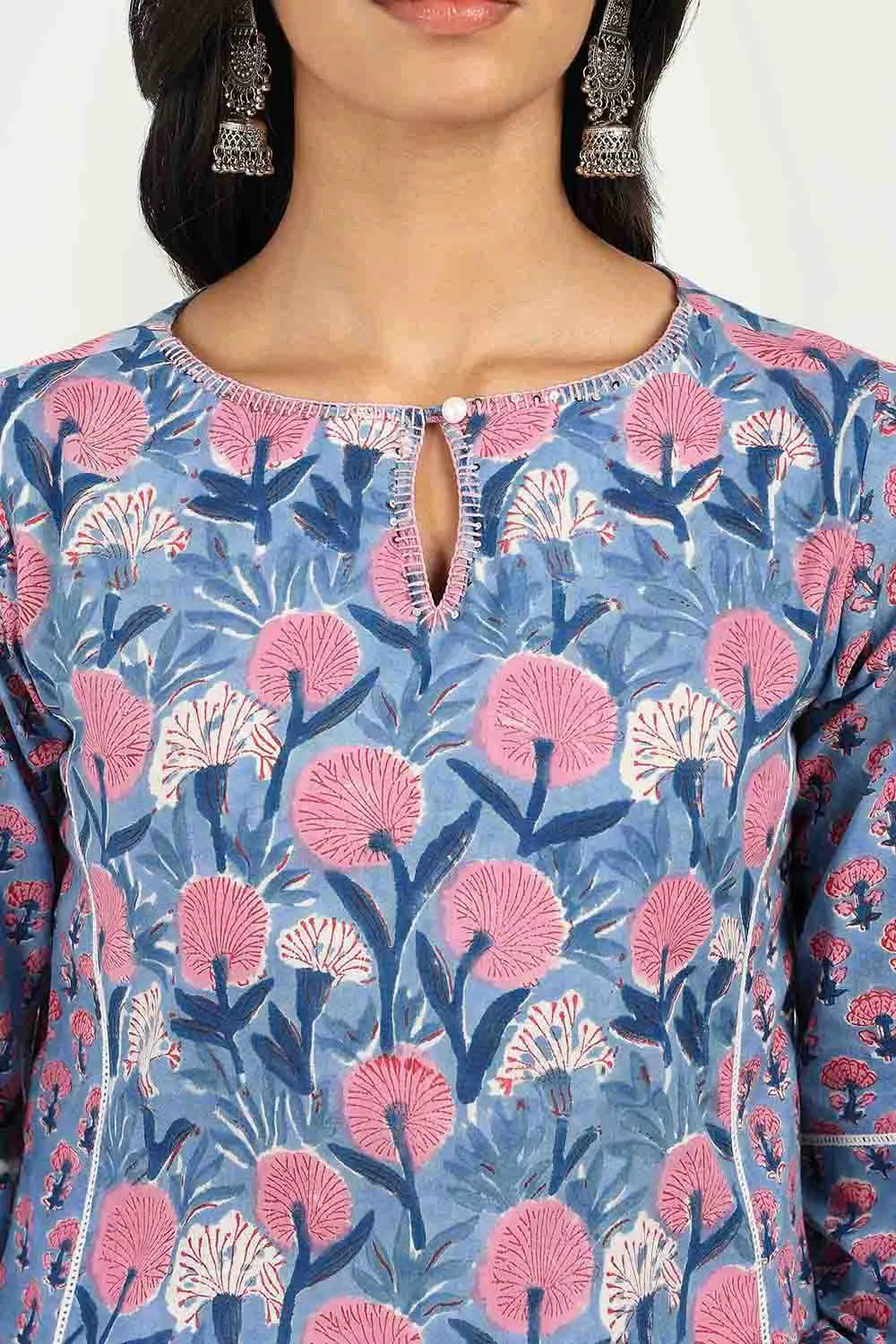 Blue-Cotton-Straight-Sanganeri-Kurta-Only